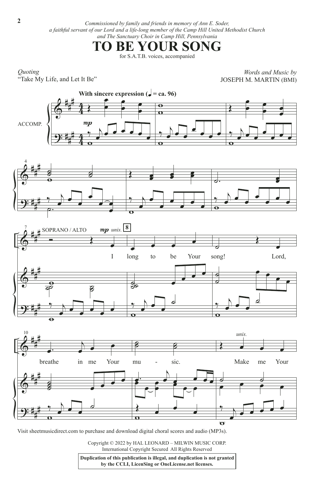 Download Joseph M. Martin To Be Your Song Sheet Music and learn how to play SATB Choir PDF digital score in minutes