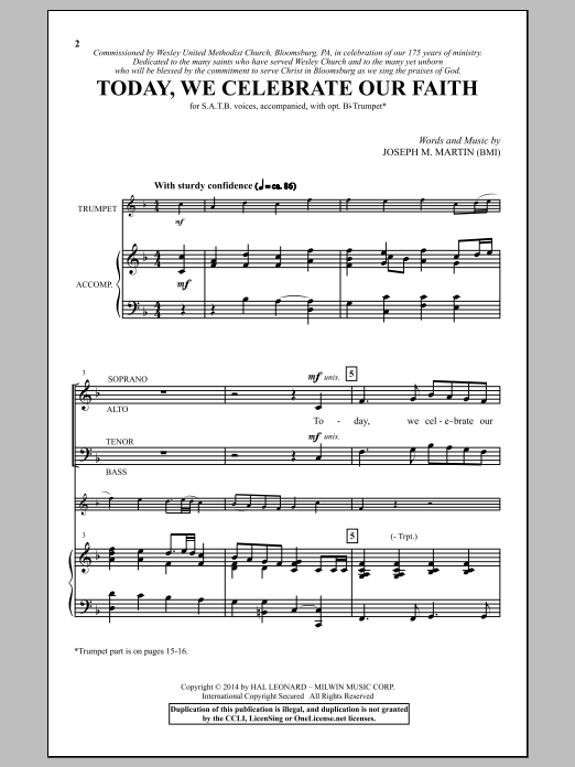 Download Joseph M. Martin Today, We Celebrate Our Faith Sheet Music and learn how to play Choral PDF digital score in minutes