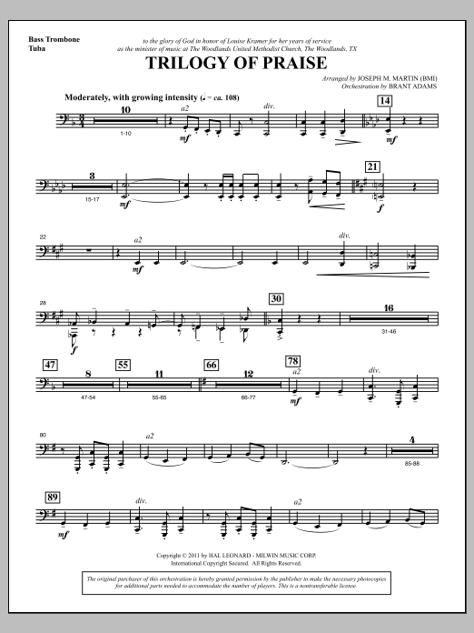 Download Joseph M. Martin Trilogy Of Praise - Bass Trombone/Tuba Sheet Music and learn how to play Choir Instrumental Pak PDF digital score in minutes