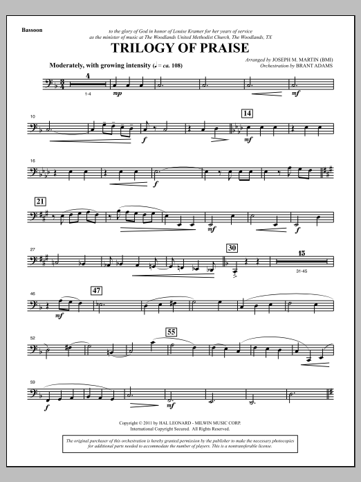 Download Joseph M. Martin Trilogy Of Praise - Bassoon Sheet Music and learn how to play Choir Instrumental Pak PDF digital score in minutes