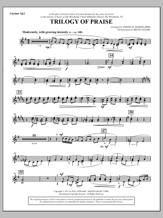 Download Joseph M. Martin Trilogy Of Praise - Bb Clarinet 1,2 Sheet Music and learn how to play Choir Instrumental Pak PDF digital score in minutes