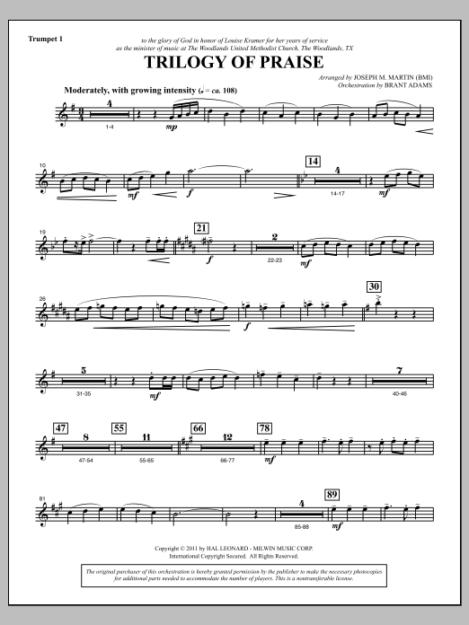 Download Joseph M. Martin Trilogy Of Praise - Bb Trumpet 1 Sheet Music and learn how to play Choir Instrumental Pak PDF digital score in minutes