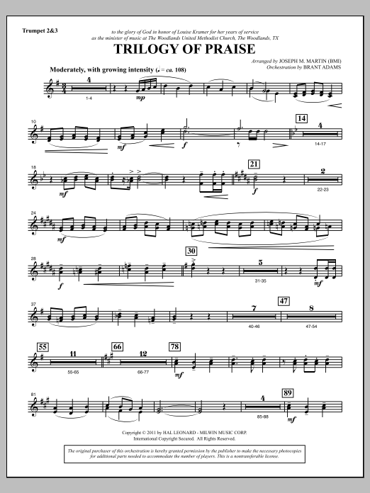 Download Joseph M. Martin Trilogy Of Praise - Bb Trumpet 2,3 Sheet Music and learn how to play Choir Instrumental Pak PDF digital score in minutes