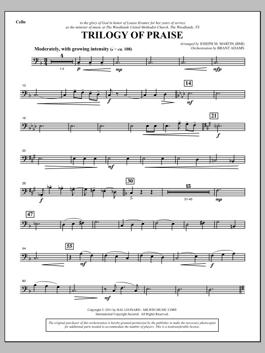 Download Joseph M. Martin Trilogy Of Praise - Cello Sheet Music and learn how to play Choir Instrumental Pak PDF digital score in minutes