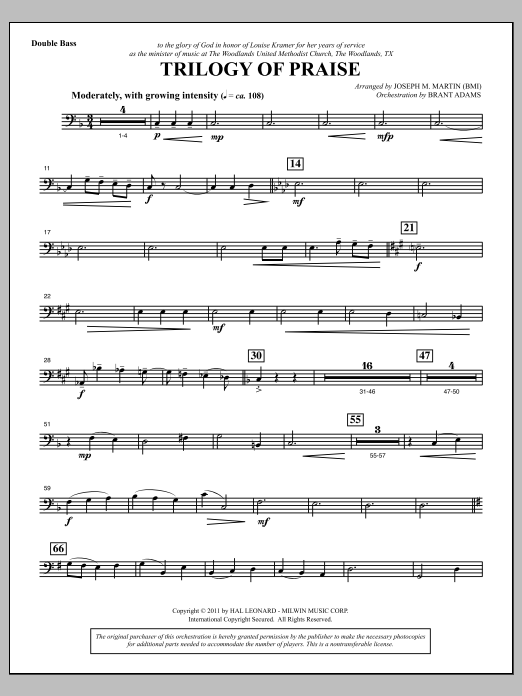Download Joseph M. Martin Trilogy Of Praise - Double Bass Sheet Music and learn how to play Choir Instrumental Pak PDF digital score in minutes