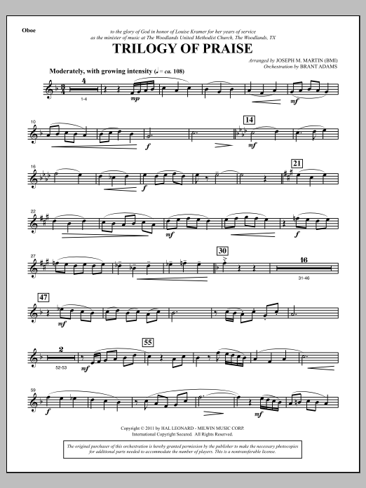 Download Joseph M. Martin Trilogy Of Praise - Oboe Sheet Music and learn how to play Choir Instrumental Pak PDF digital score in minutes