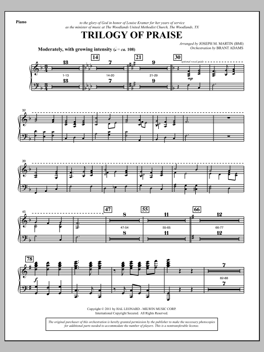 Download Joseph M. Martin Trilogy Of Praise - Piano Sheet Music and learn how to play Choir Instrumental Pak PDF digital score in minutes