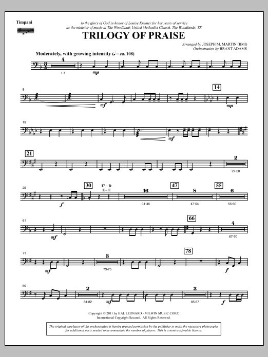 Download Joseph M. Martin Trilogy Of Praise - Timpani Sheet Music and learn how to play Choir Instrumental Pak PDF digital score in minutes