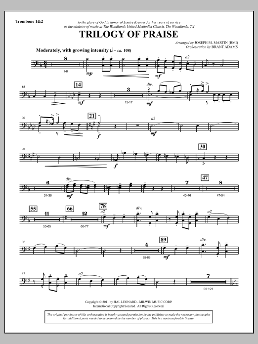Download Joseph M. Martin Trilogy Of Praise - Trombone 1 & 2 Sheet Music and learn how to play Choir Instrumental Pak PDF digital score in minutes