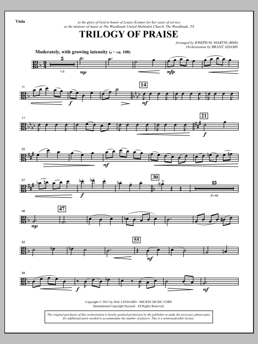 Download Joseph M. Martin Trilogy Of Praise - Viola Sheet Music and learn how to play Choir Instrumental Pak PDF digital score in minutes