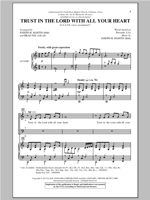 Download Joseph M. Martin Trust In The Lord With All Your Heart Sheet Music and learn how to play SATB PDF digital score in minutes