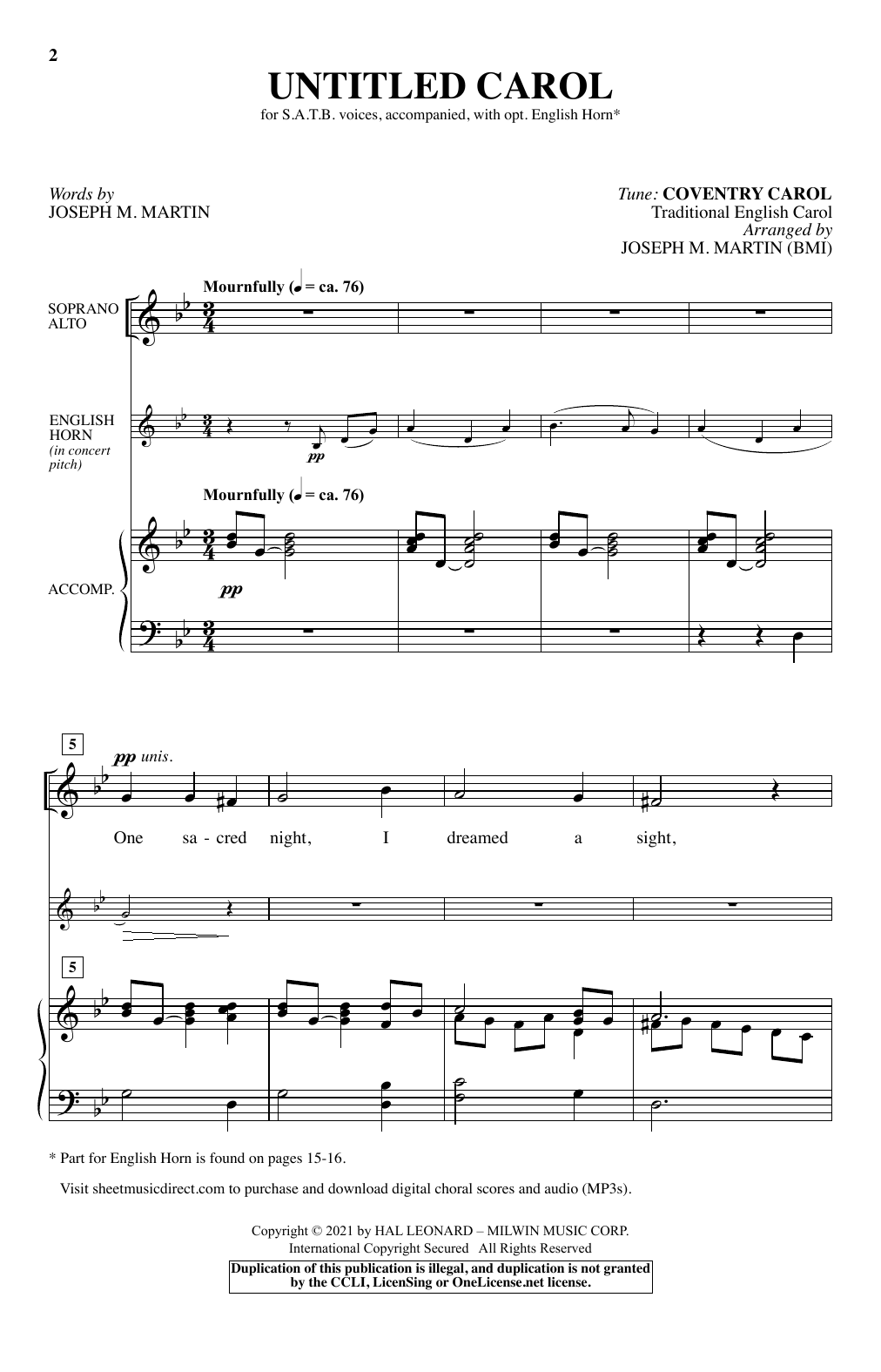 Download Joseph M. Martin Untitled Carol Sheet Music and learn how to play SATB Choir PDF digital score in minutes