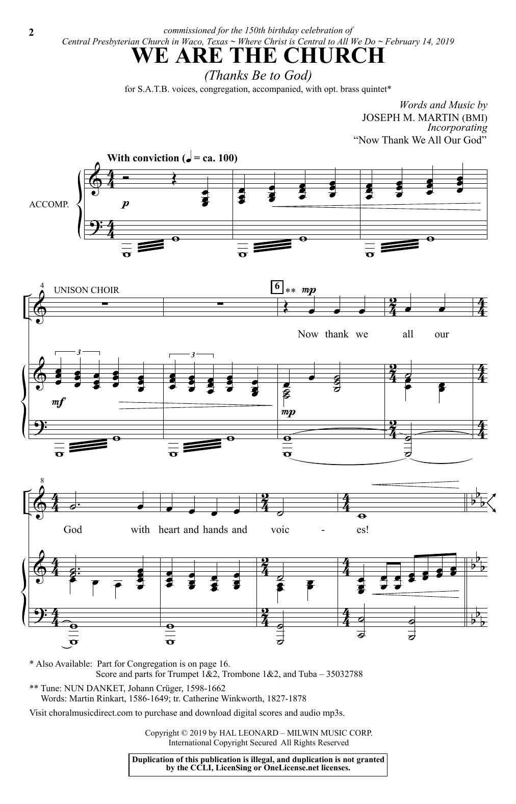 Download Joseph M. Martin We Are The Church (Thanks Be To God) Sheet Music and learn how to play SATB Choir PDF digital score in minutes