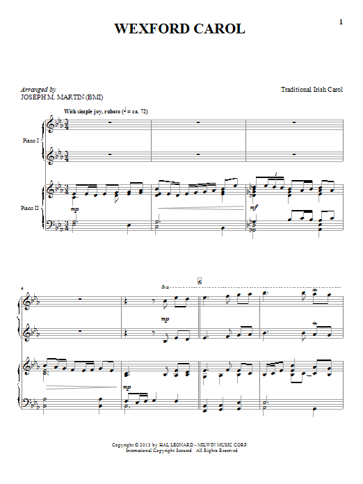 Download Joseph M. Martin Wexford Carol Sheet Music and learn how to play Piano Duet PDF digital score in minutes