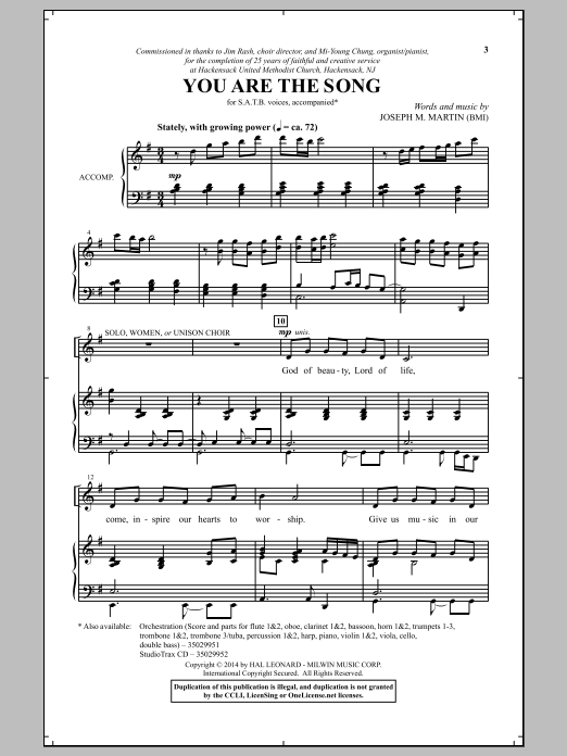 Download Joseph M. Martin You Are The Song Sheet Music and learn how to play SATB PDF digital score in minutes