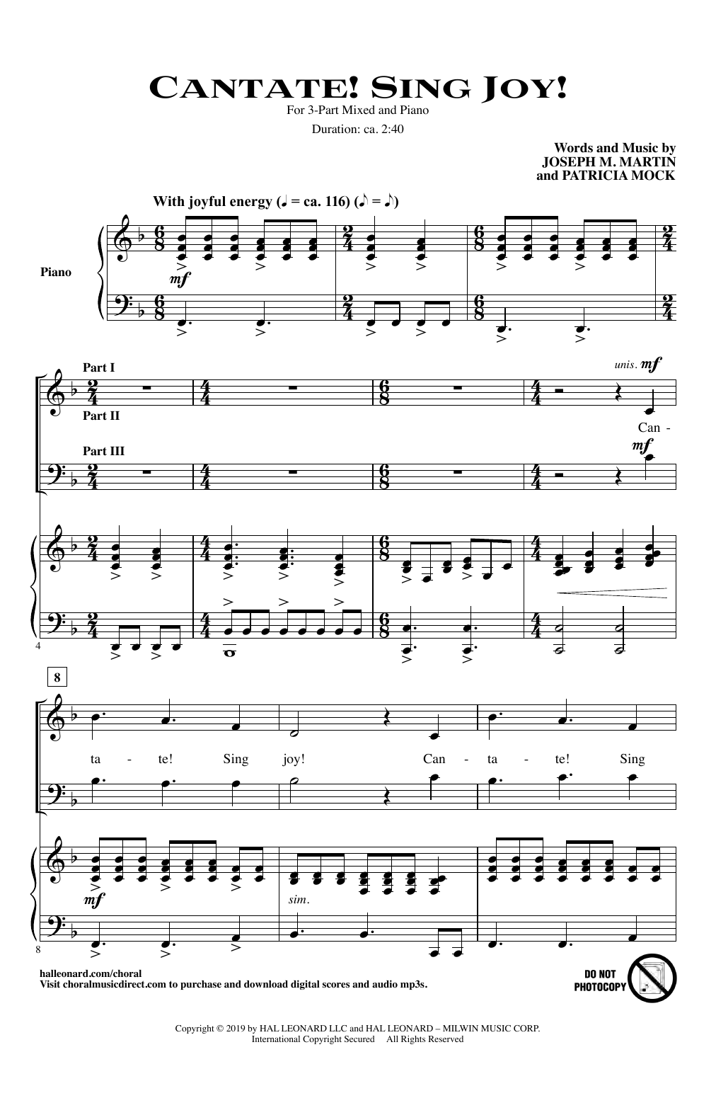 Download Joseph Martin & Patricia Mock Cantate! Sing Joy! Sheet Music and learn how to play 3-Part Mixed Choir PDF digital score in minutes