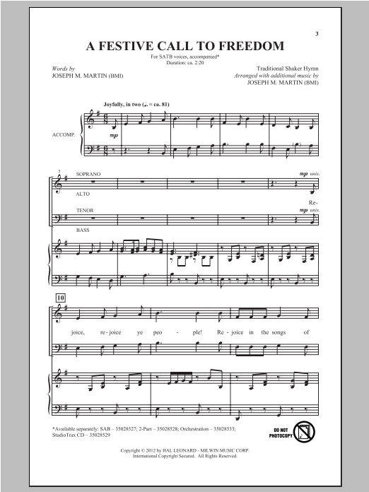 Download Joseph Martin A Festive Call To Freedom Sheet Music and learn how to play SATB PDF digital score in minutes