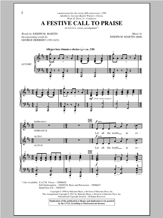 Download Joseph Martin A Festive Call To Praise Sheet Music and learn how to play SSA PDF digital score in minutes