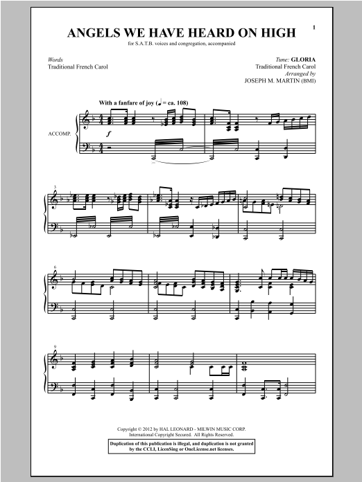 Download Traditional Carol Angels We Have Heard On High (arr. Joseph M. Martin) Sheet Music and learn how to play SATB PDF digital score in minutes