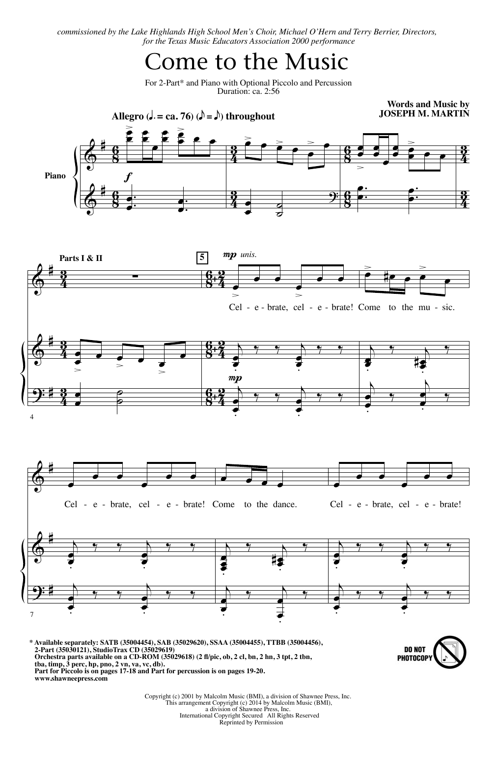 Download Joseph M. Martin Come To The Music Sheet Music and learn how to play 2-Part Choir PDF digital score in minutes