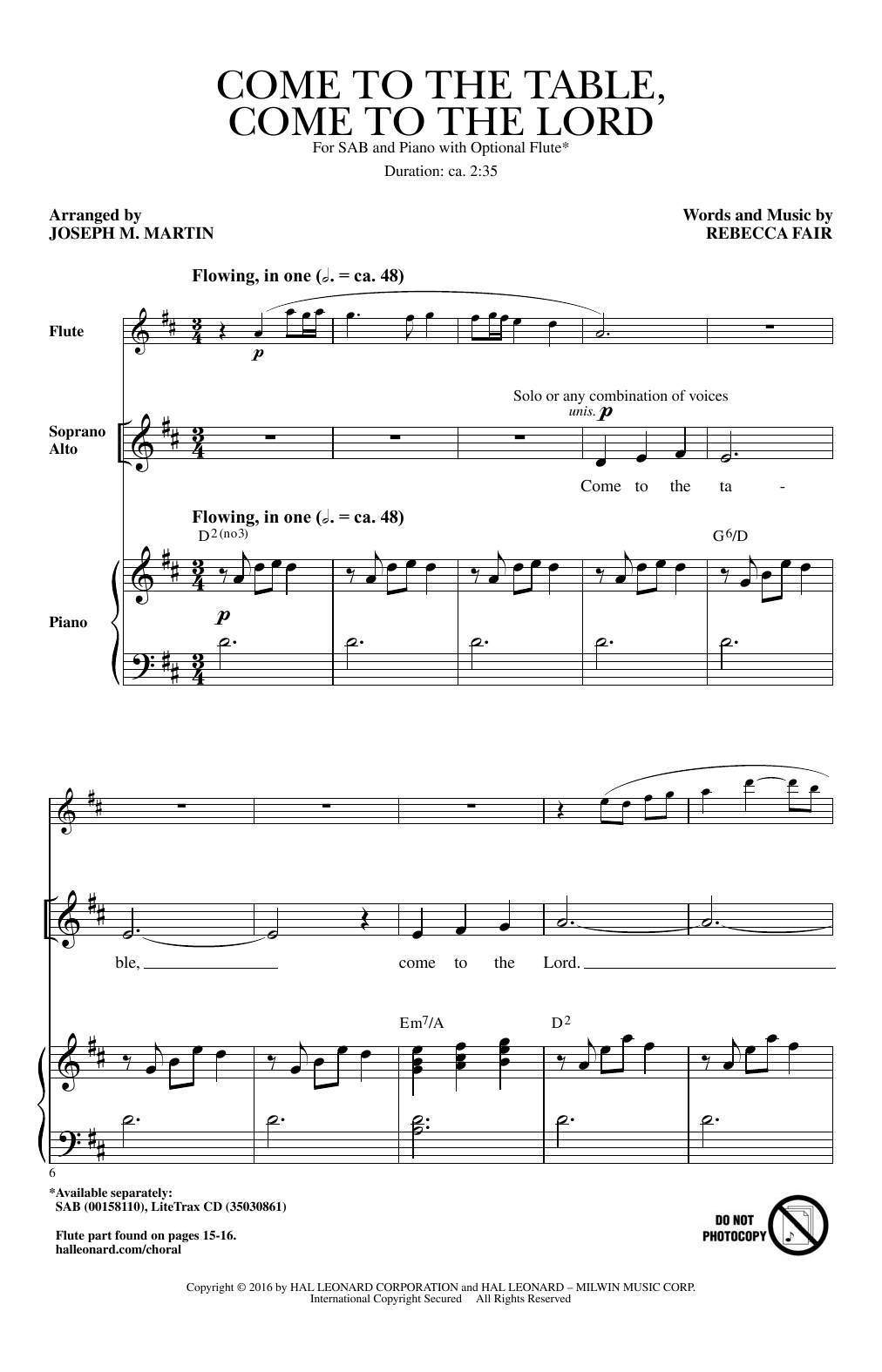 Download Joseph M. Martin Come To The Table, Come To The Lord Sheet Music and learn how to play SAB PDF digital score in minutes