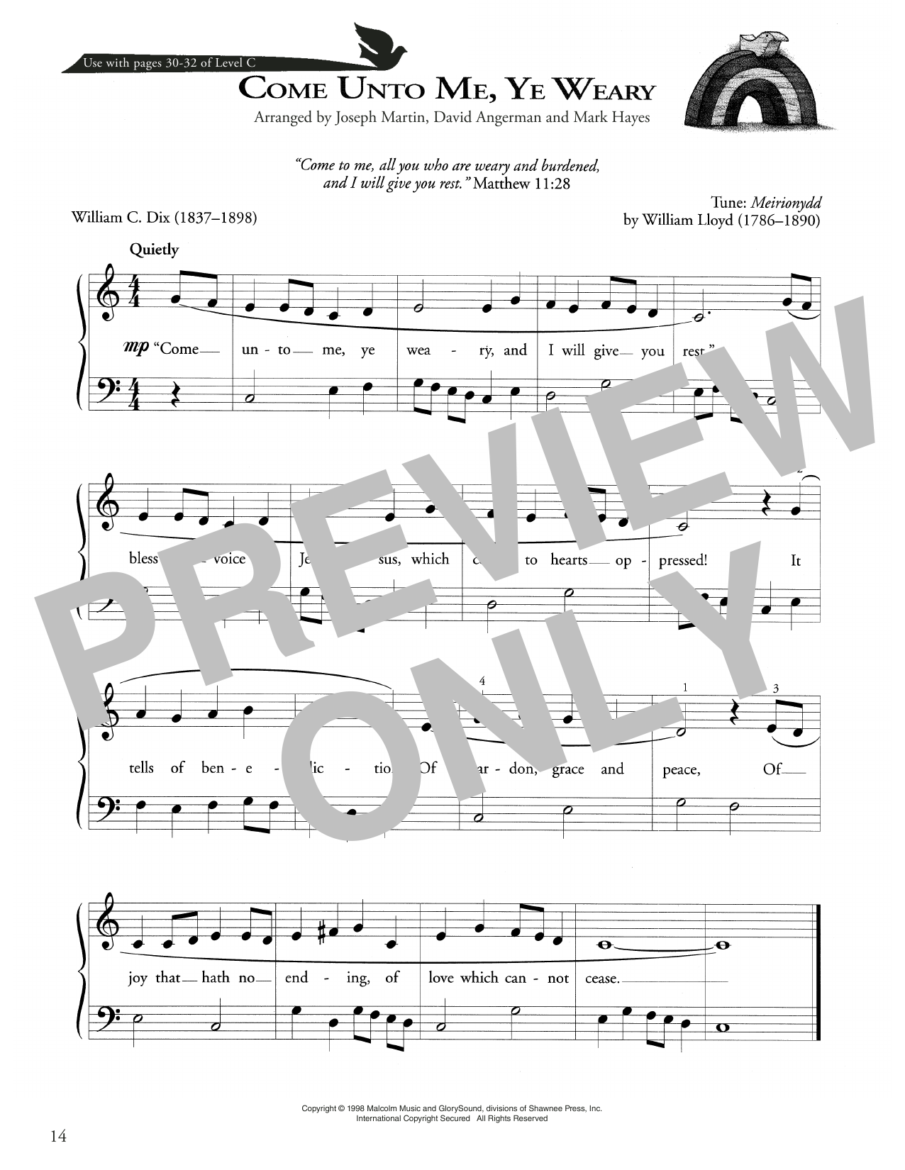 Download Joseph Martin, David Angerman and Mark Hayes Come To Me, Ye Weary Sheet Music and learn how to play Piano Method PDF digital score in minutes