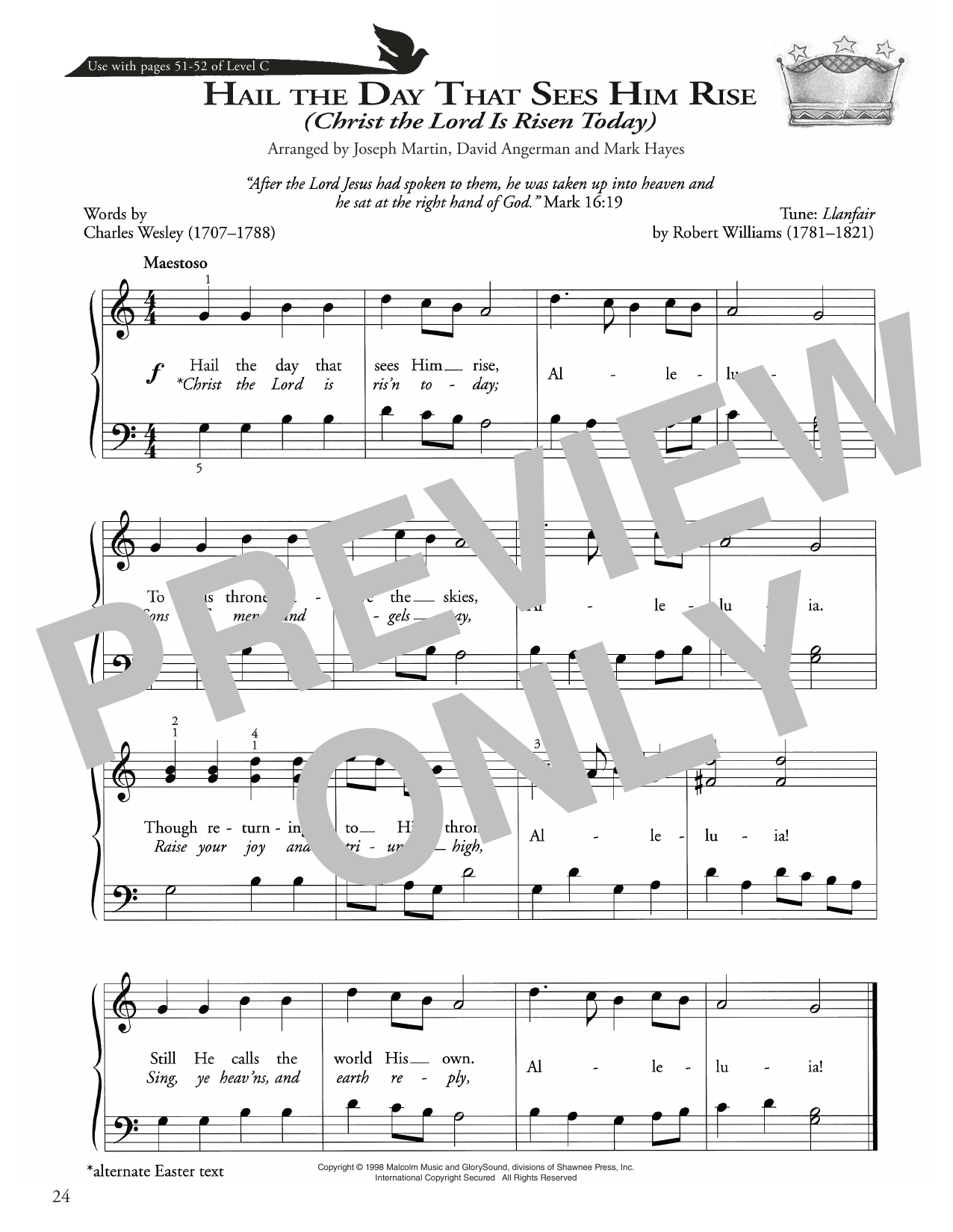 Download Joseph Martin, David Angerman and Mark Hayes Hail The Day That Sees Him Rise Sheet Music and learn how to play Piano Method PDF digital score in minutes