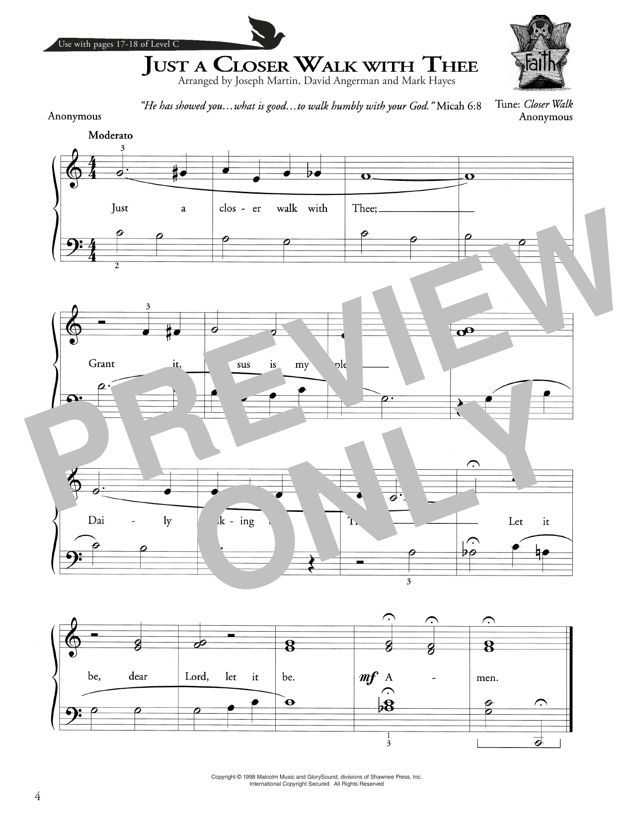 Download Joseph Martin, David Angerman and Mark Hayes Just A Closer Walk With Thee Sheet Music and learn how to play Piano Method PDF digital score in minutes