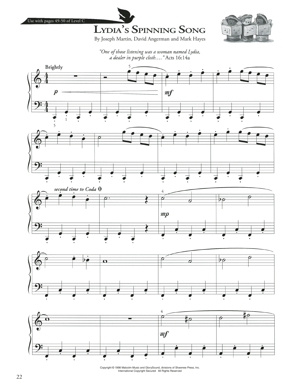 Download Joseph Martin, David Angerman and Mark Hayes Lydia's Spinning Song Sheet Music and learn how to play Piano Method PDF digital score in minutes