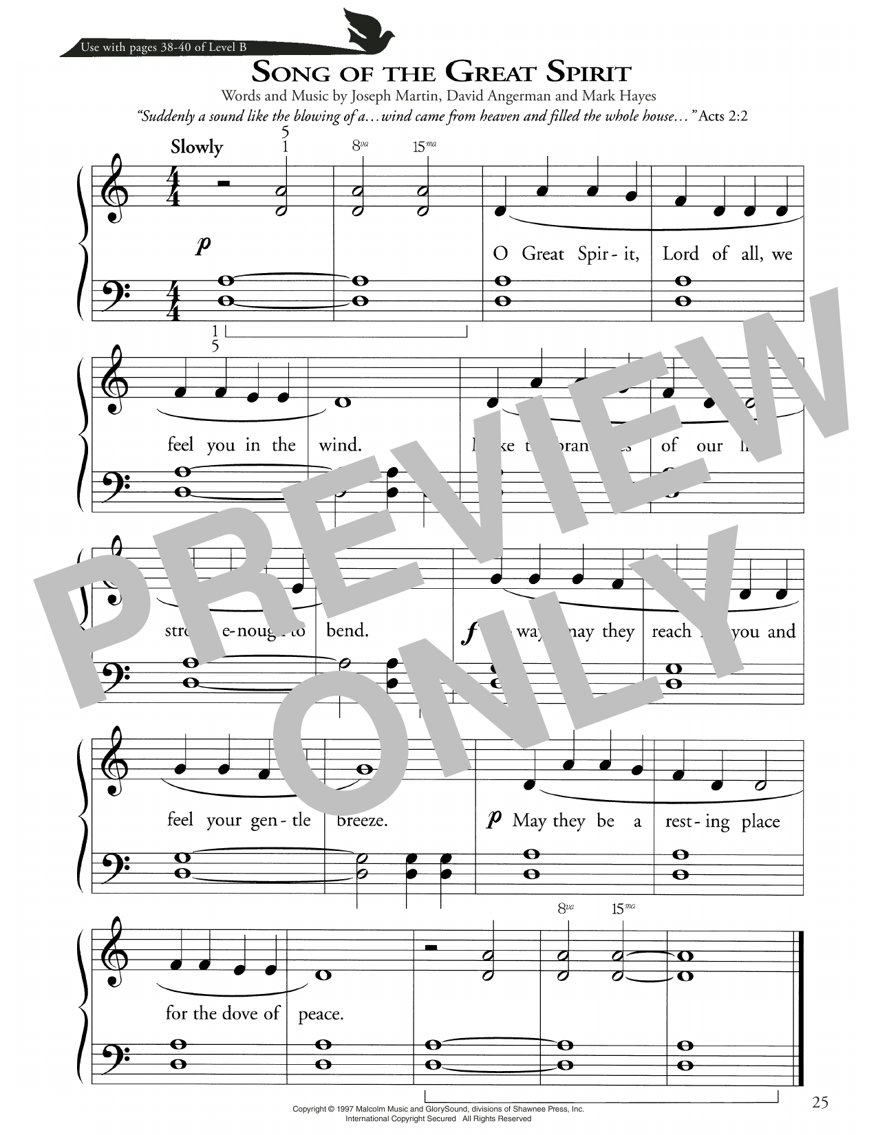 Download Joseph Martin, David Angerman and Mark Hayes Song Of The Great Spirit Sheet Music and learn how to play Piano Method PDF digital score in minutes