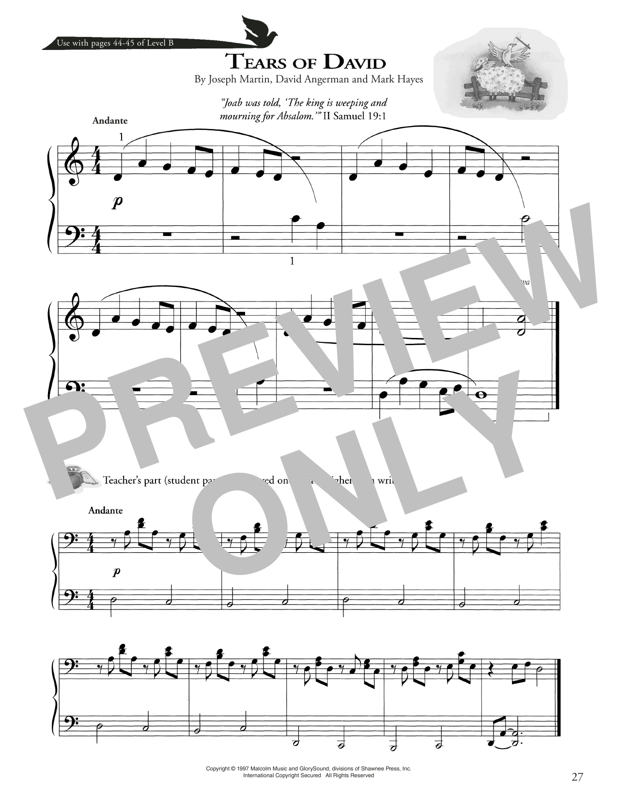 Download Joseph Martin, David Angerman and Mark Hayes Tears Of David Sheet Music and learn how to play Piano Method PDF digital score in minutes