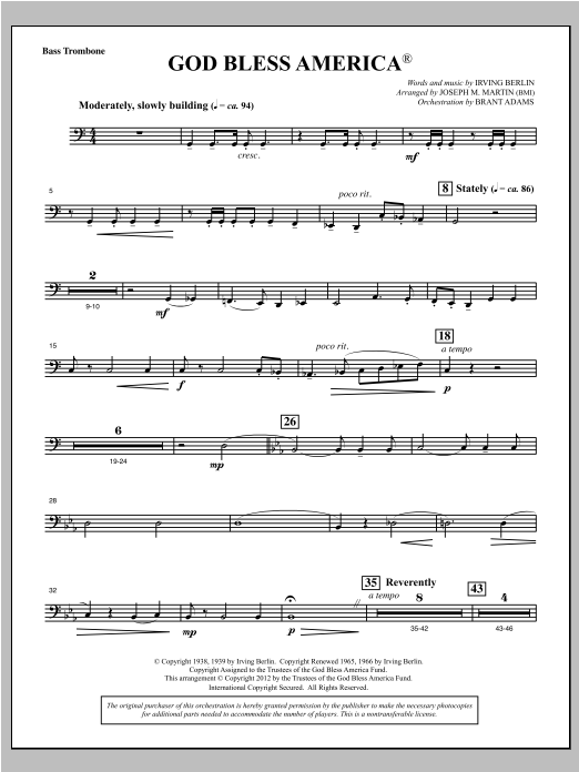 Download Joseph Martin God Bless America - Bass Trombone Sheet Music and learn how to play Choir Instrumental Pak PDF digital score in minutes