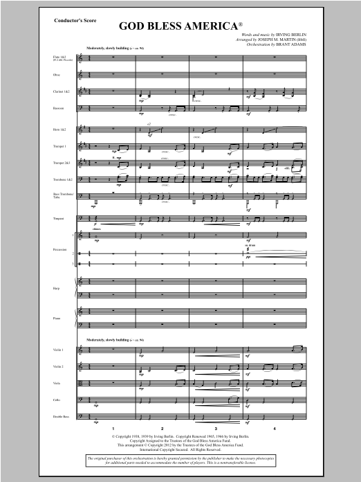 Download Joseph Martin God Bless America - Score Sheet Music and learn how to play Choir Instrumental Pak PDF digital score in minutes