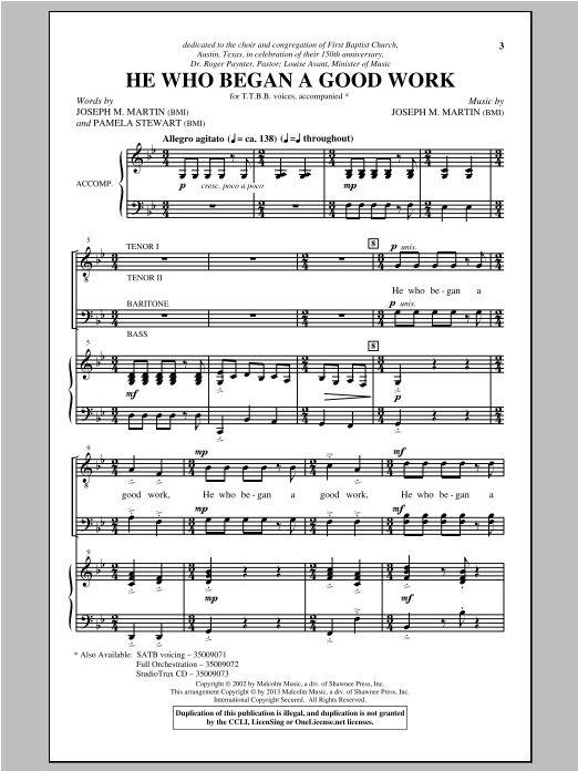 Download Joseph M. Martin He Who Began A Good Work Sheet Music and learn how to play TTBB PDF digital score in minutes