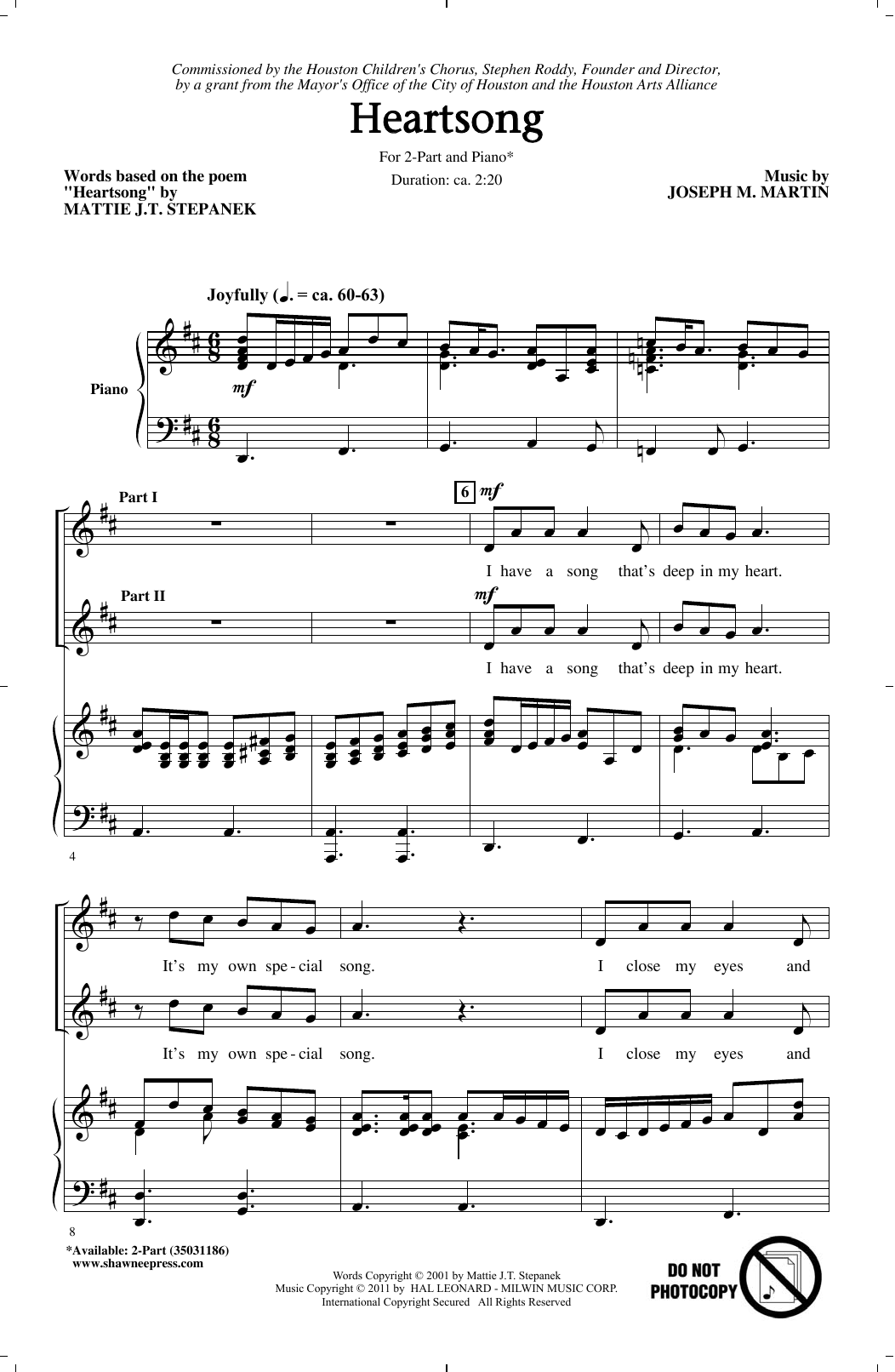 Download Joseph Martin Heartsong Sheet Music and learn how to play 2-Part Choir PDF digital score in minutes