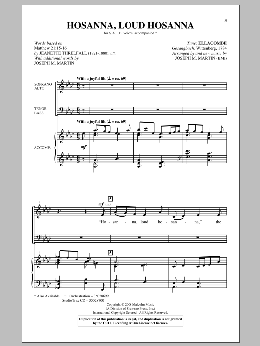 Download Joseph Martin Hosanna, Loud Hosanna Sheet Music and learn how to play SATB PDF digital score in minutes