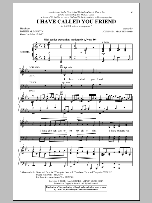 Download Joseph Martin I Have Called You Friend Sheet Music and learn how to play SATB PDF digital score in minutes
