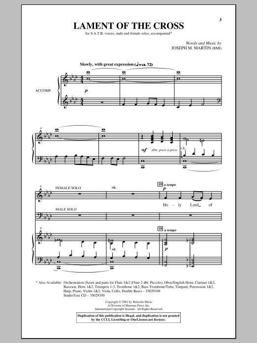 Download Joseph Martin Lament Of The Cross Sheet Music and learn how to play SATB PDF digital score in minutes