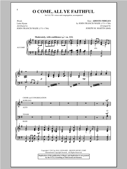Download Traditional Carol O Come All Ye Faithful (arr. Joseph M. Martin) Sheet Music and learn how to play SATB PDF digital score in minutes