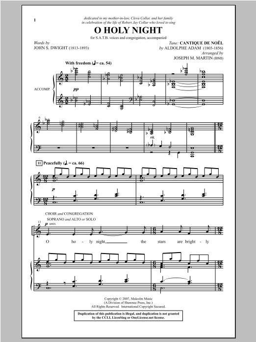 Download Adolphe Adam O Holy Night (arr. Joseph M. Martin) Sheet Music and learn how to play SATB PDF digital score in minutes