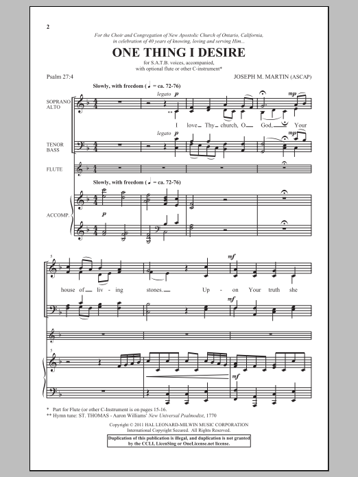 Download Joseph Martin One Thing I Desire Sheet Music and learn how to play SATB PDF digital score in minutes