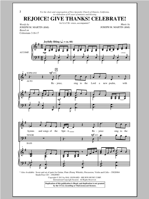 Download Joseph Martin Rejoice! Give Thanks! Celebrate! Sheet Music and learn how to play SATB PDF digital score in minutes
