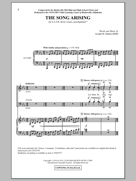 Download Joseph Martin The Song Arising Sheet Music and learn how to play SATB PDF digital score in minutes