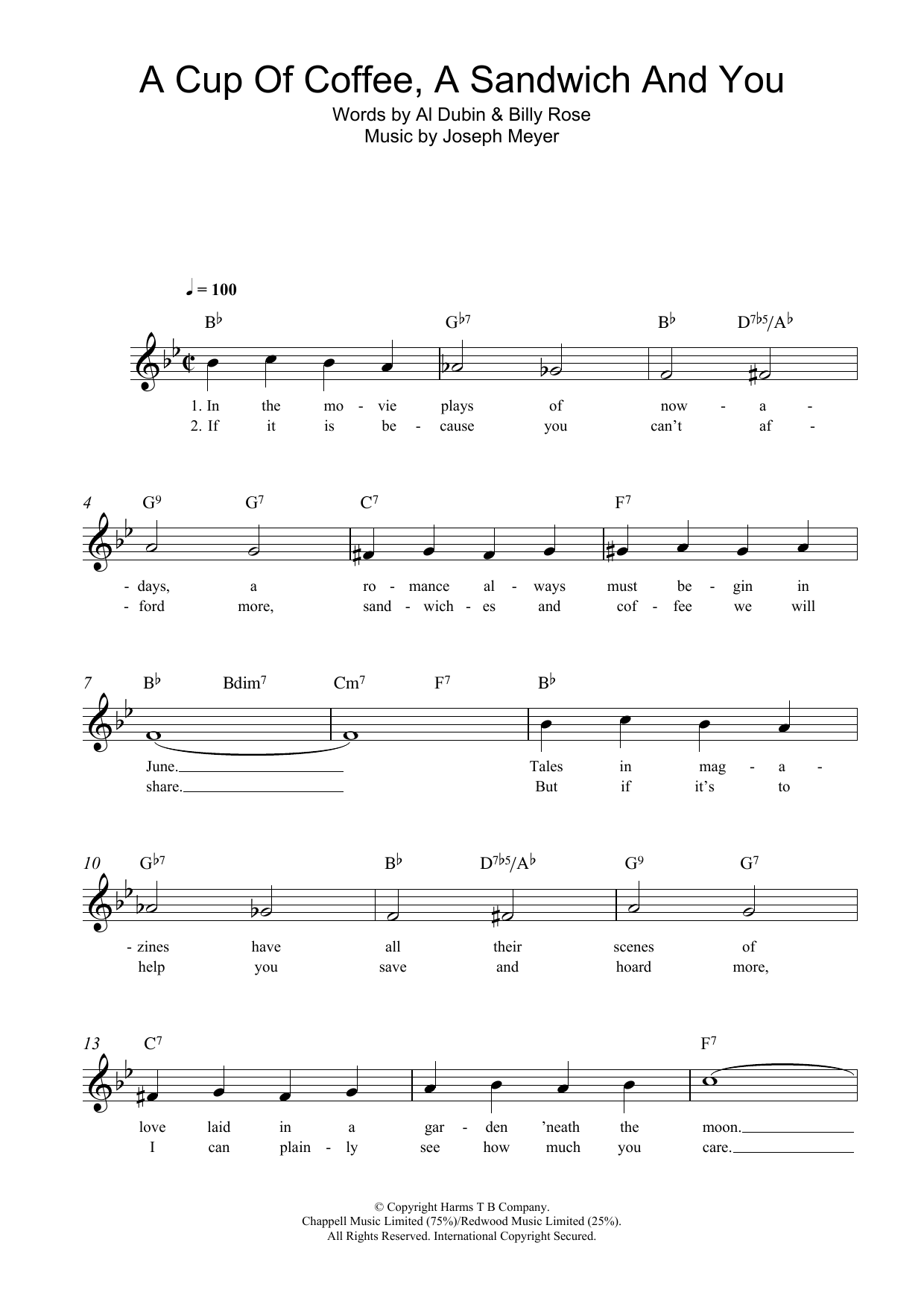 Download Joseph Meyer A Cup Of Coffee, A Sandwich And You Sheet Music and learn how to play Piano, Vocal & Guitar (Right-Hand Melody) PDF digital score in minutes