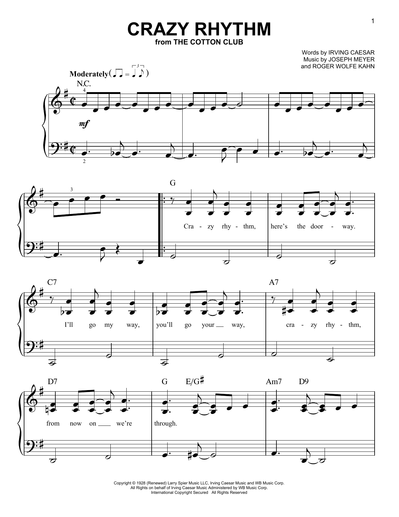 Download Joseph Meyer Crazy Rhythm Sheet Music and learn how to play Easy Piano PDF digital score in minutes