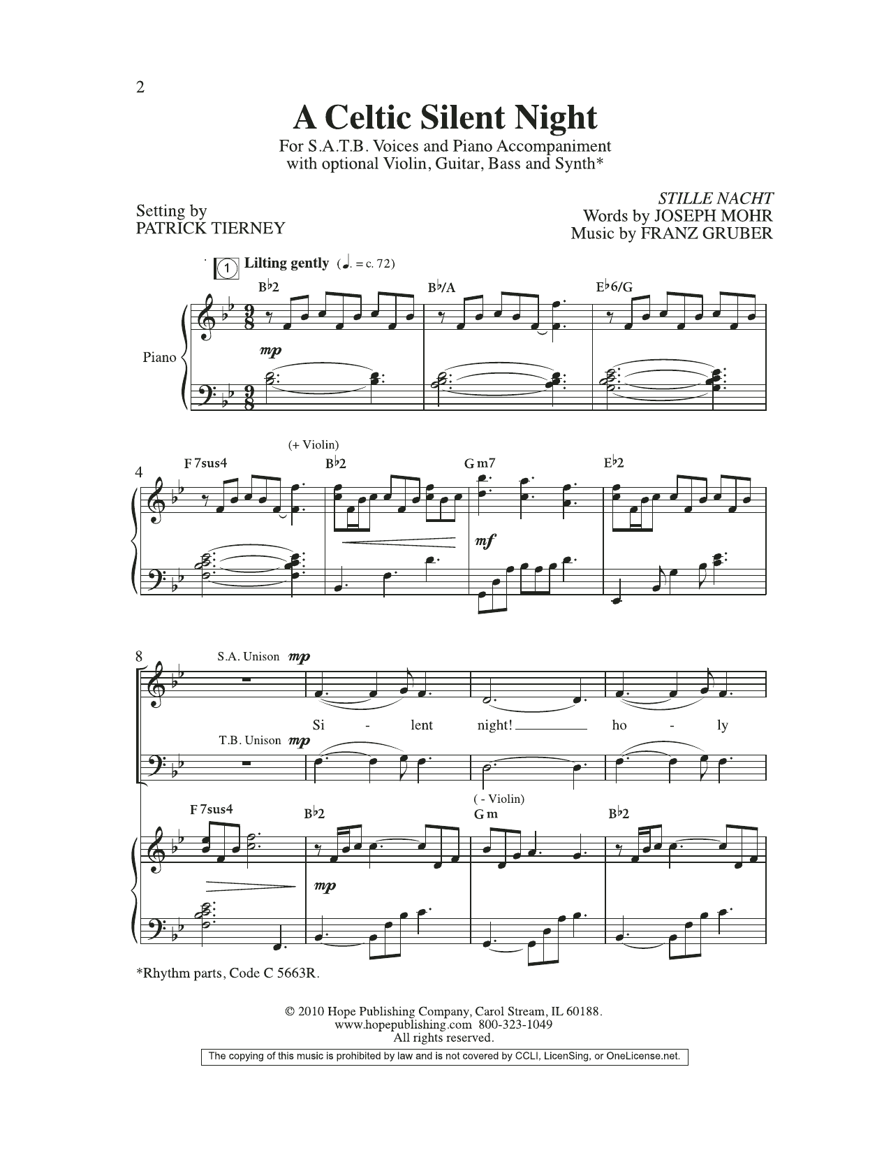Download Joseph Mohr A Celtic Silent Night Sheet Music and learn how to play SAB Choir PDF digital score in minutes