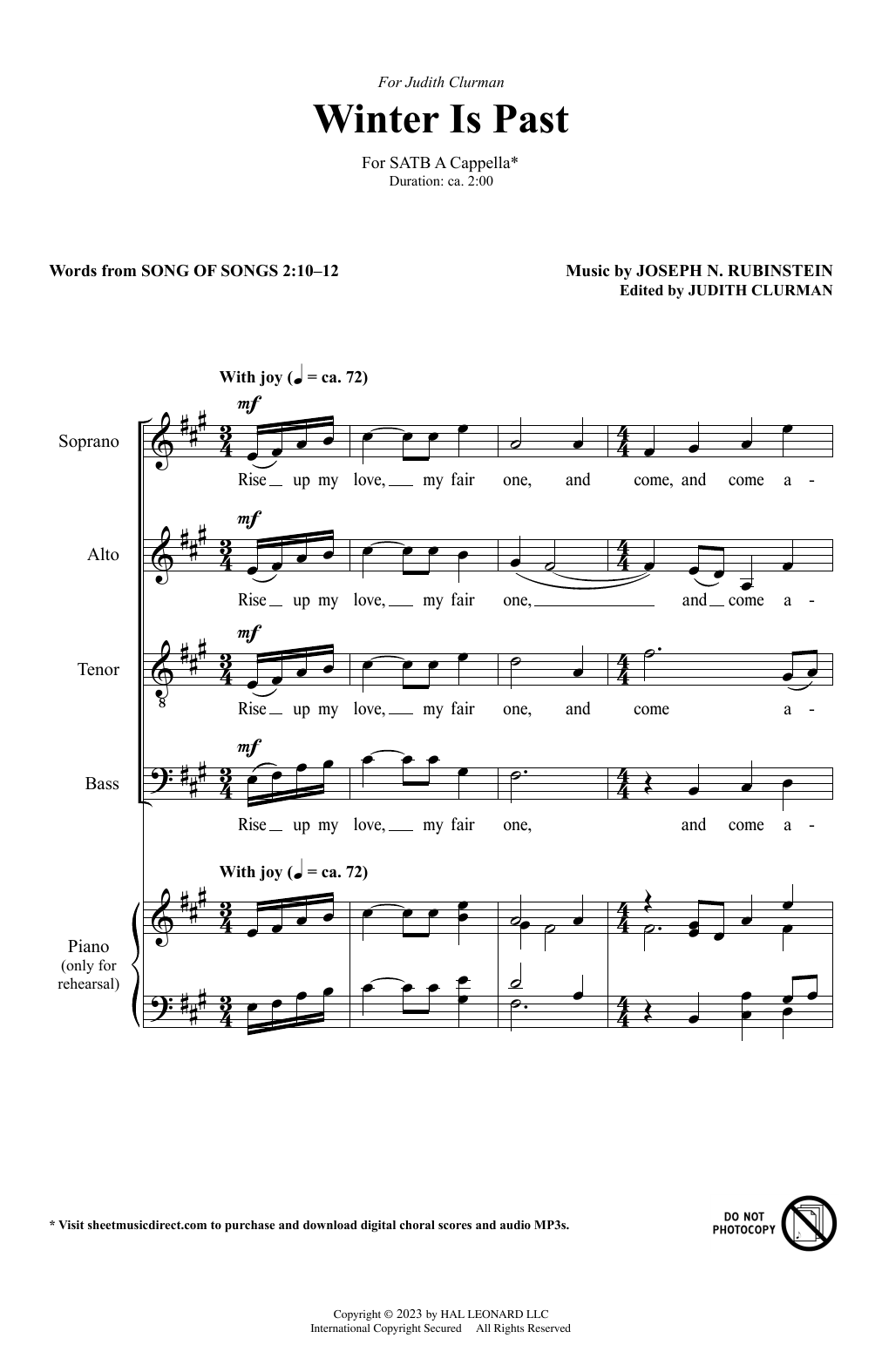 Download Joseph N. Rubinstein Winter Is Past Sheet Music and learn how to play SATB Choir PDF digital score in minutes
