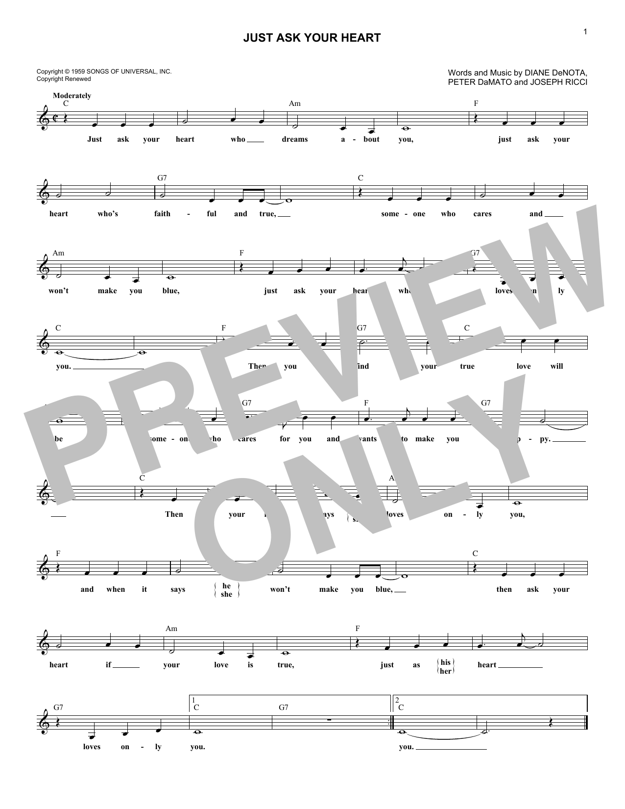 Download Joseph Ricci Just Ask Your Heart Sheet Music and learn how to play Lead Sheet / Fake Book PDF digital score in minutes