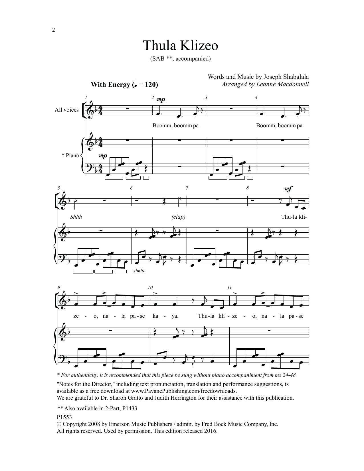 Download Joseph Shabala Thula Klizeo Sheet Music and learn how to play SAB Choir PDF digital score in minutes