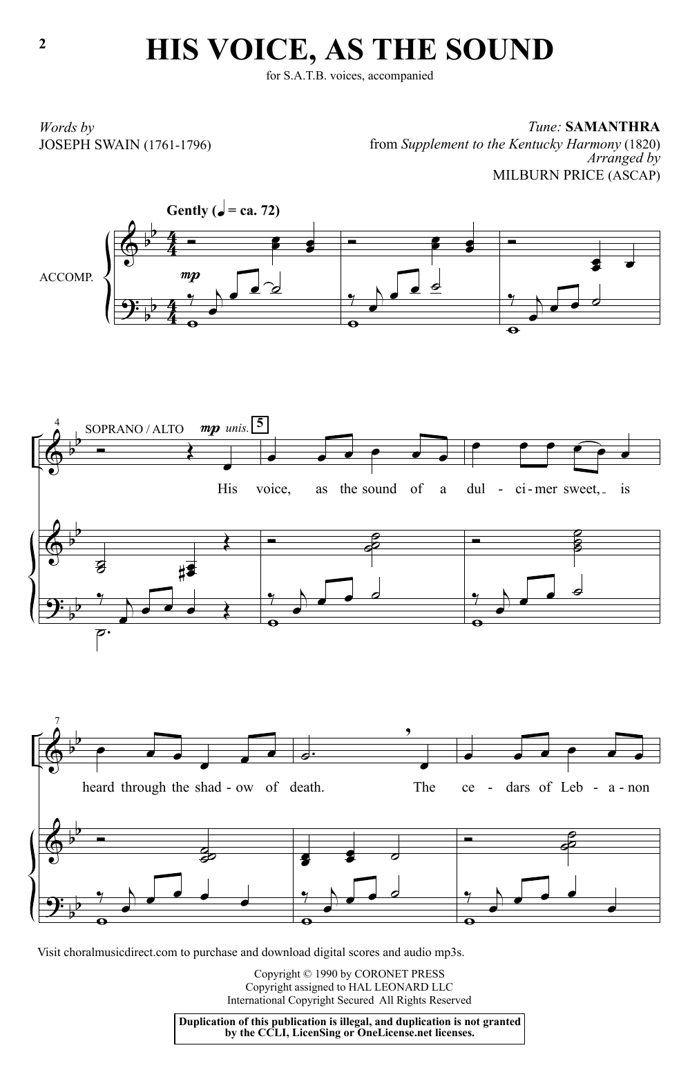 Download Joseph Swain His Voice As The Sound (arr. Milburn Price) Sheet Music and learn how to play SATB Choir PDF digital score in minutes
